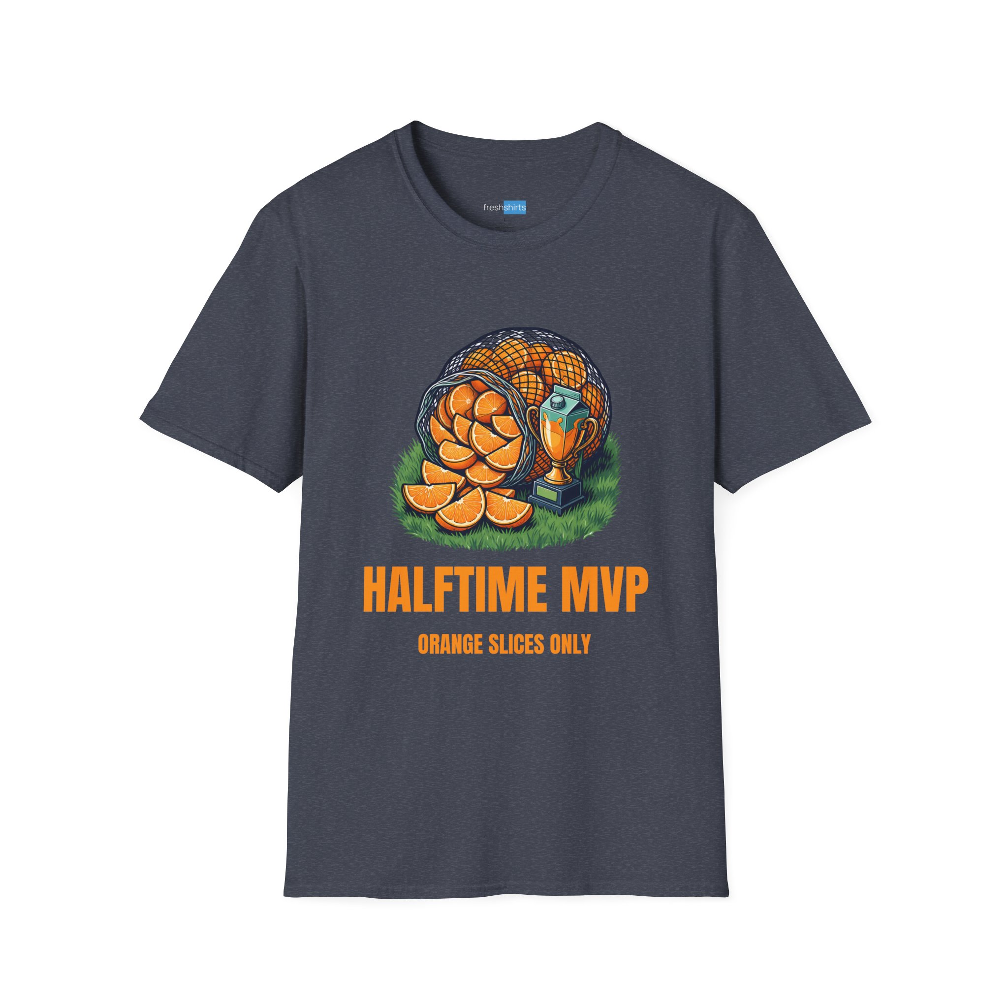 Halftime MVP Orange Slices Only Youth Soccer Shirt - Heather Navy