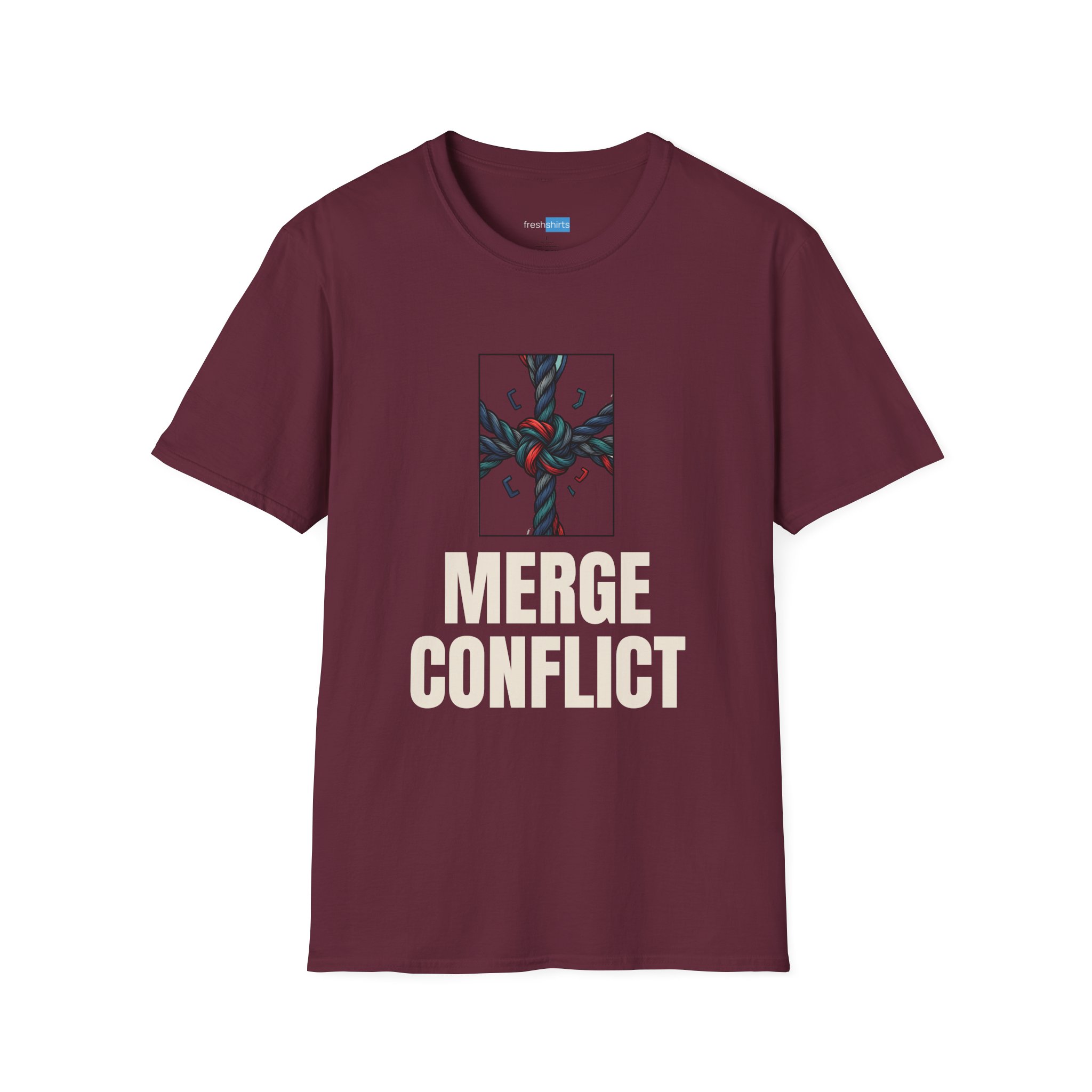 Merge Conflict Shirt - Funny Coding Tee for Programmers - Maroon
