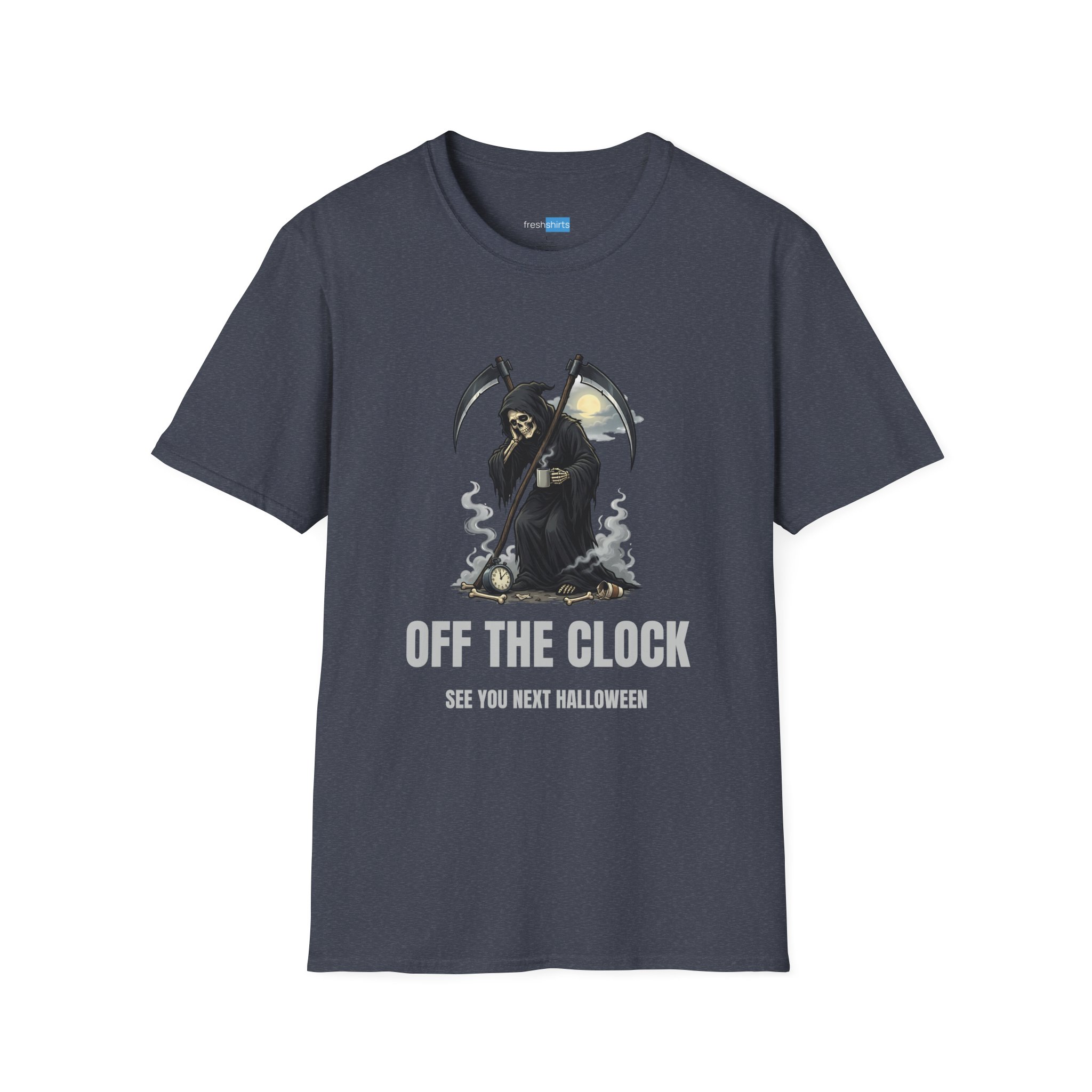Off The Clock Grim Reaper Shirt - See You Next Halloween - Heather Navy