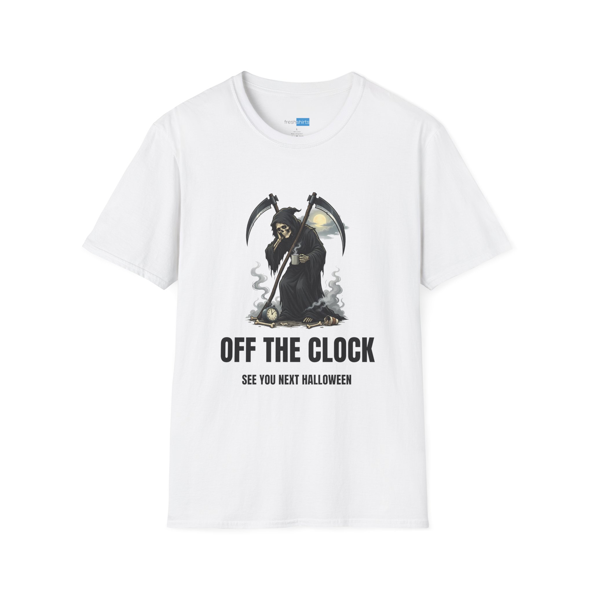 Off The Clock Grim Reaper Shirt - See You Next Halloween - White