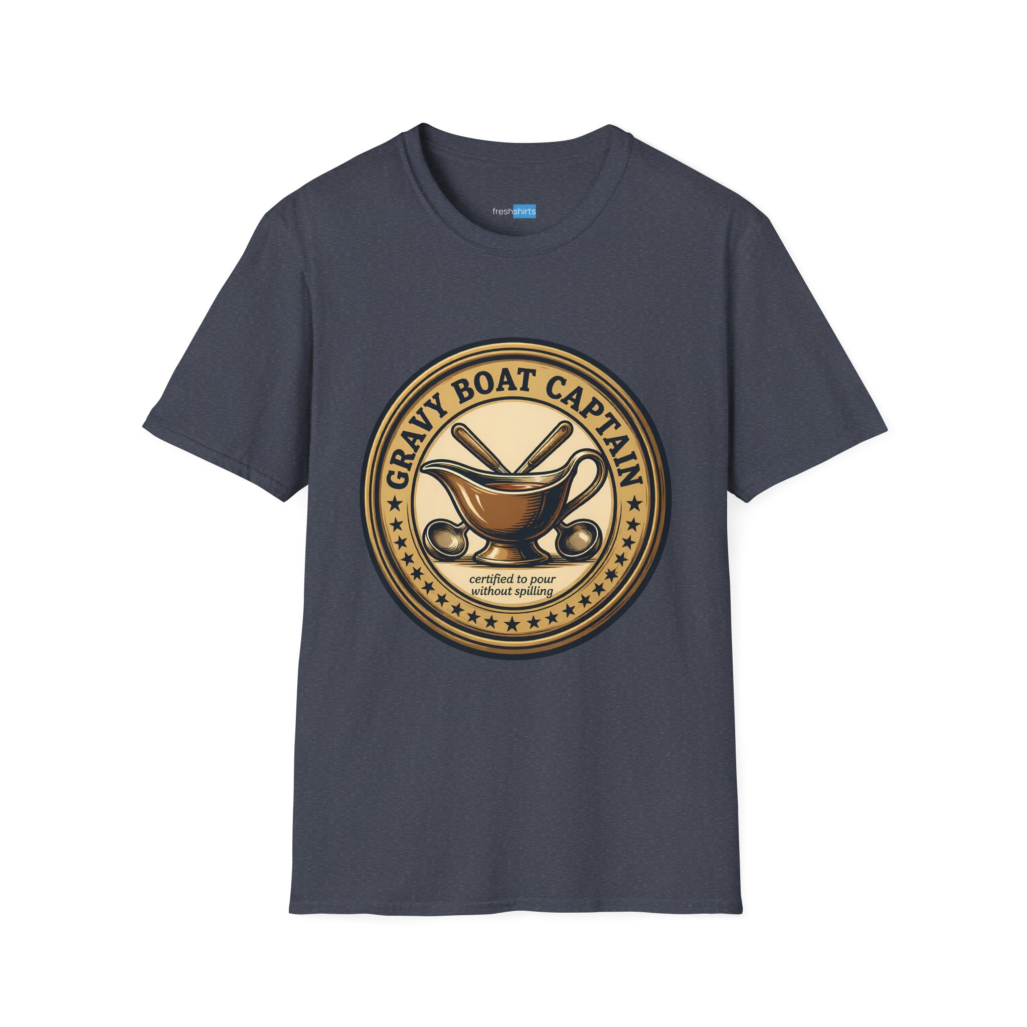 Gravy Boat Captain Shirt - Thanksgiving Gravy Lover Tee - Heather Navy