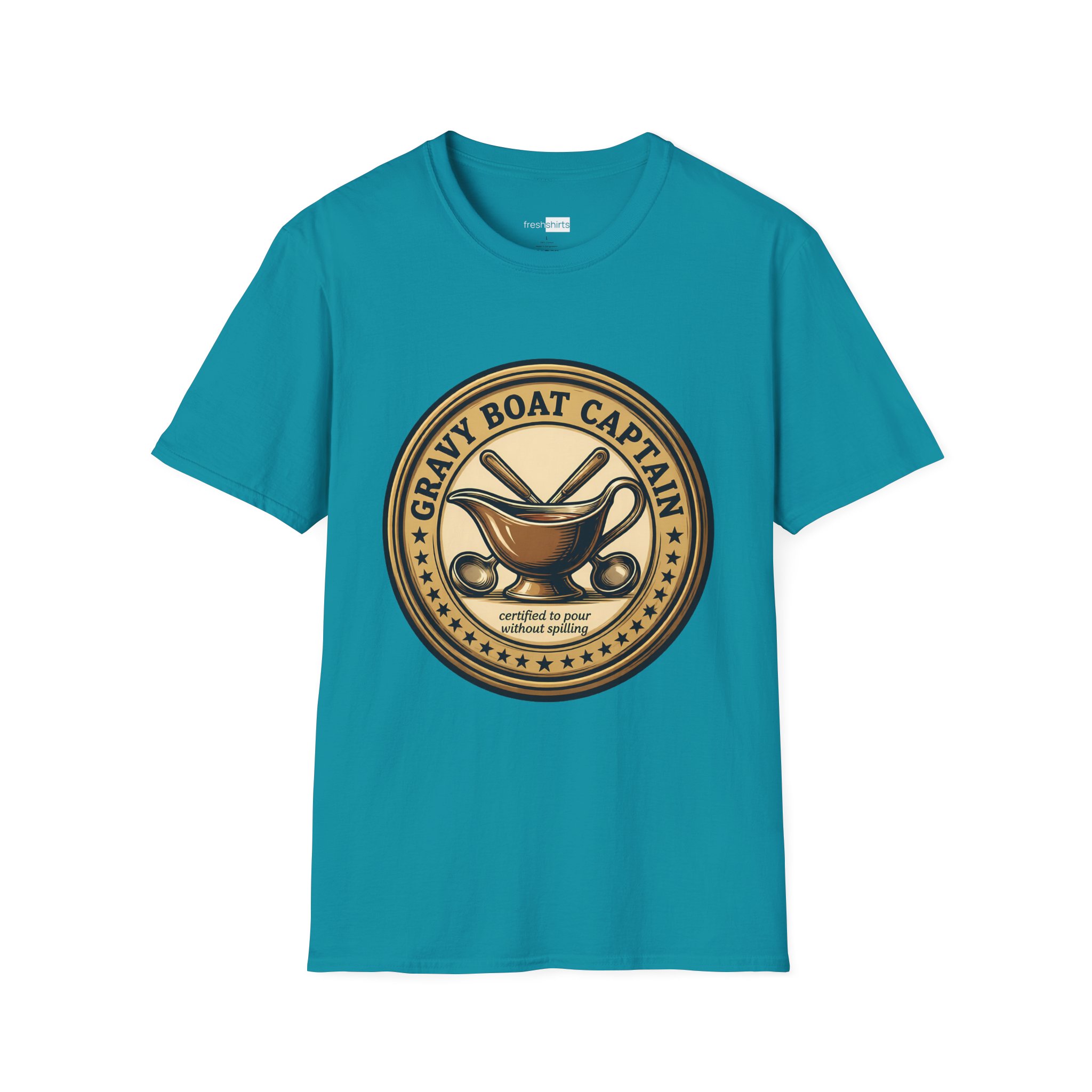 Gravy Boat Captain Shirt - Thanksgiving Gravy Lover Tee - Tropical Blue