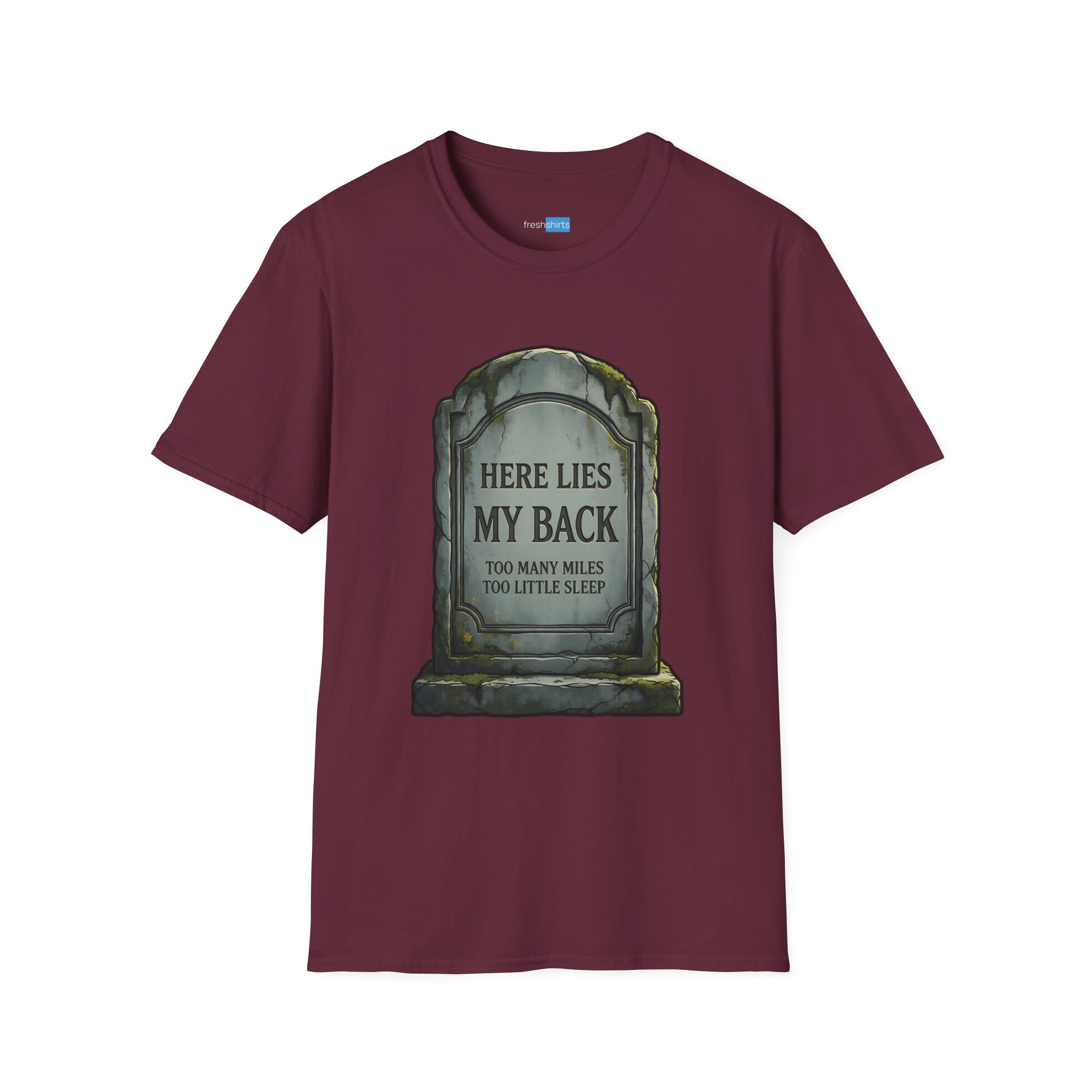 Here Lies My Back Tombstone Shirt - Funny Running Tee - Maroon