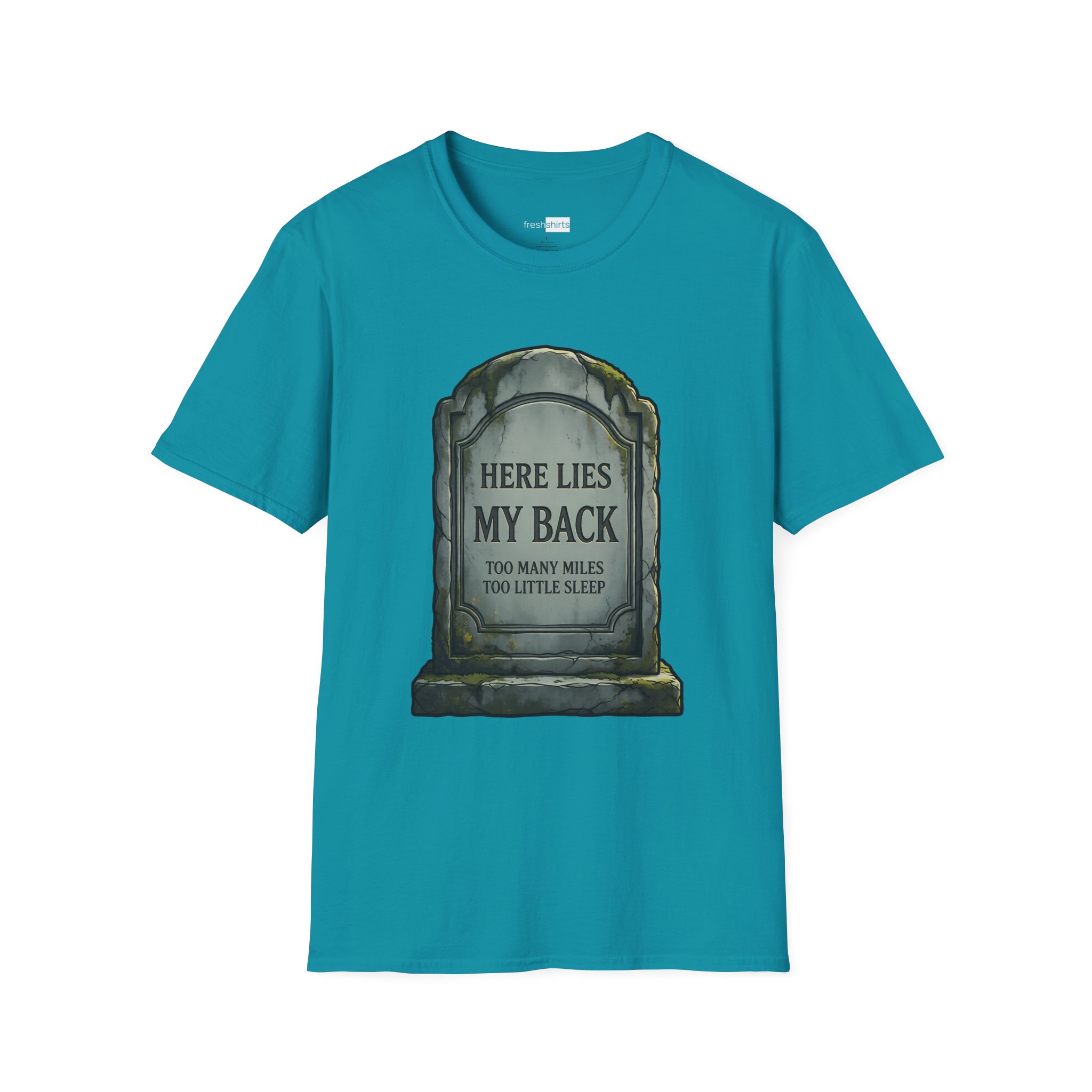 Here Lies My Back Tombstone Shirt - Funny Running Tee - Tropical Blue