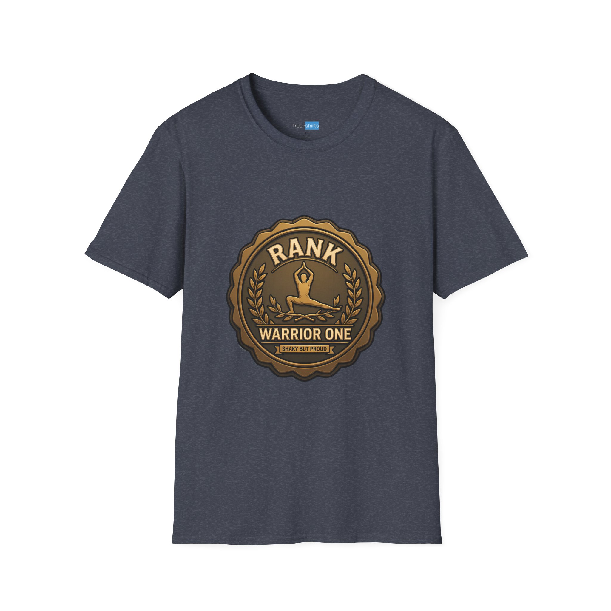 Warrior One Rank Badge Yoga Shirt - Shaky But Proud - Heather Navy