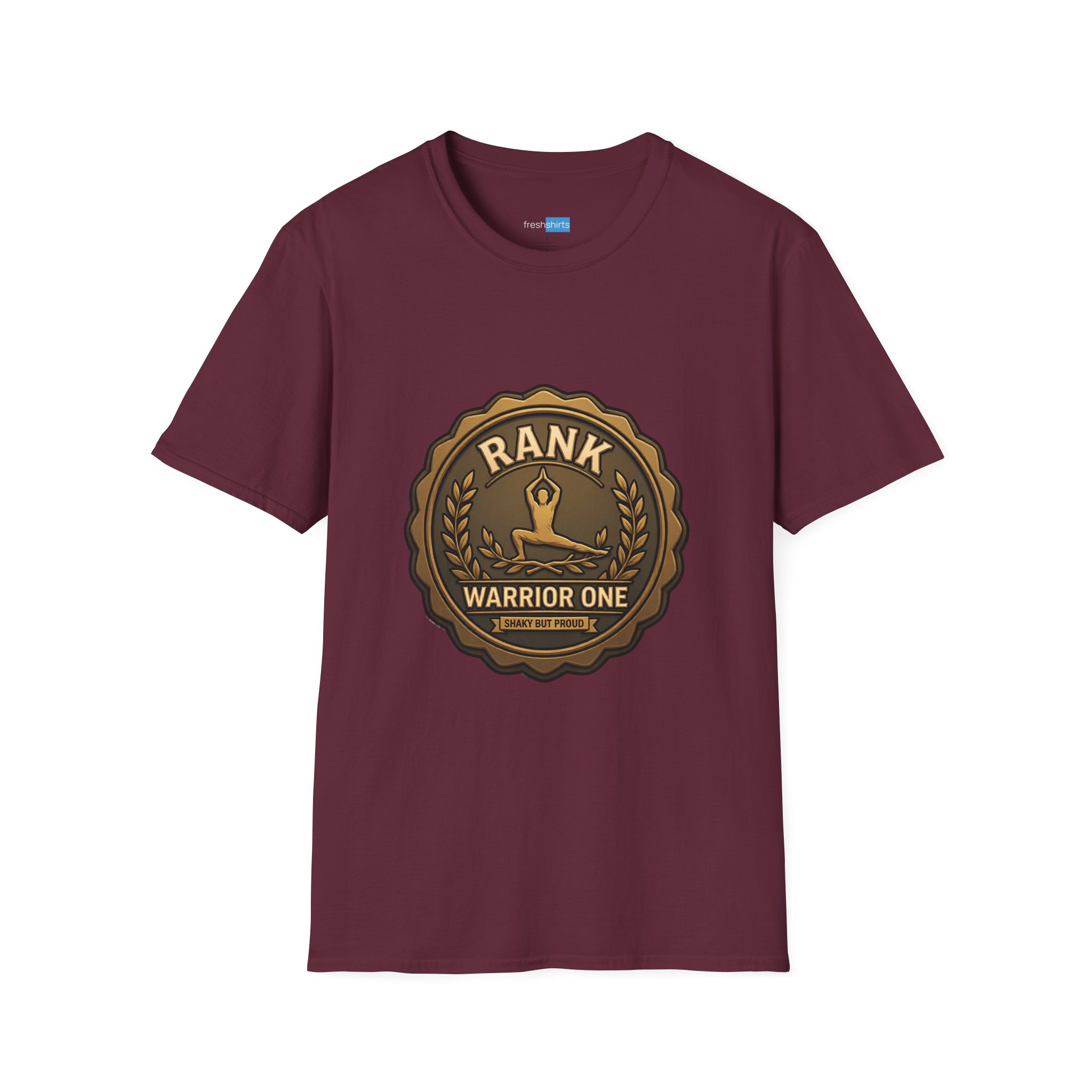 Warrior One Rank Badge Yoga Shirt - Shaky But Proud - Maroon