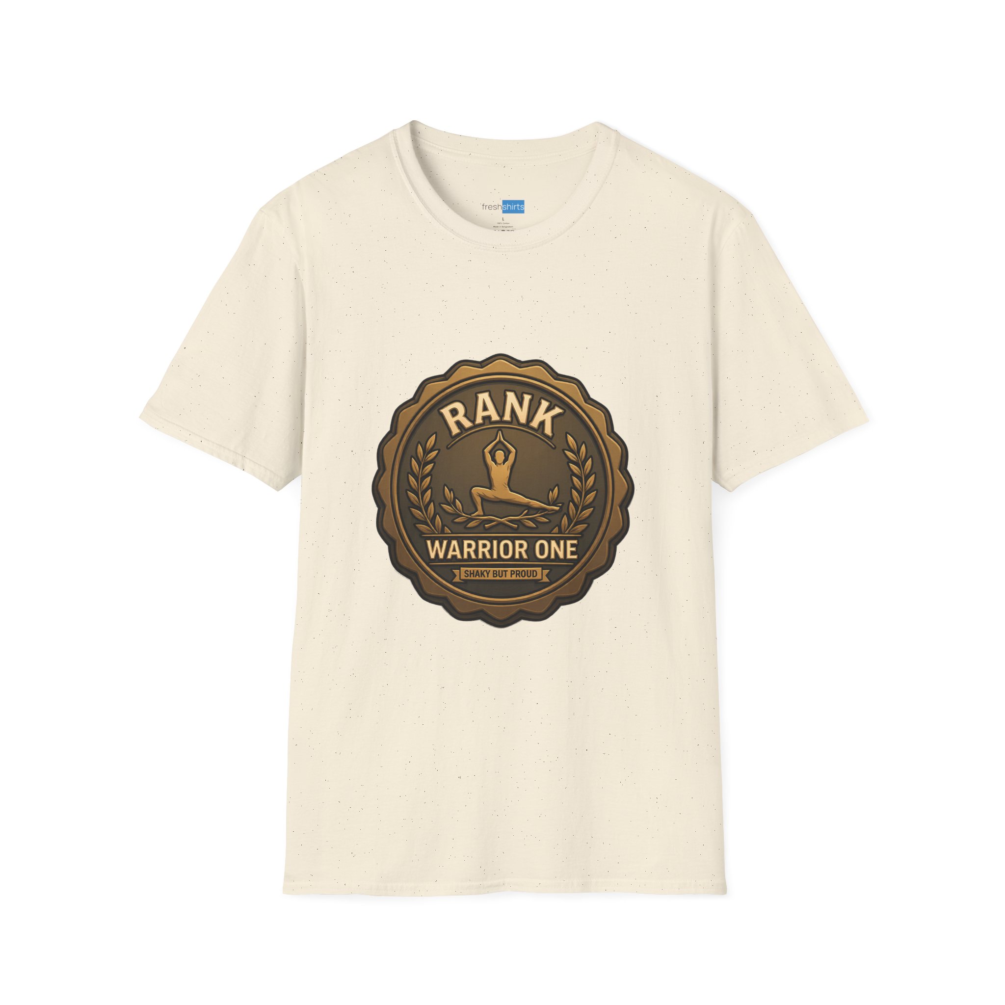 Warrior One Rank Badge Yoga Shirt - Shaky But Proud - Natural