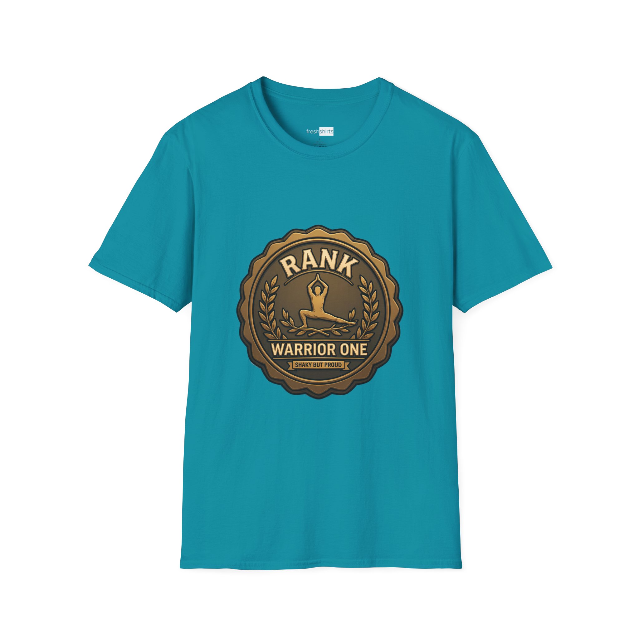 Warrior One Rank Badge Yoga Shirt - Shaky But Proud - Tropical Blue