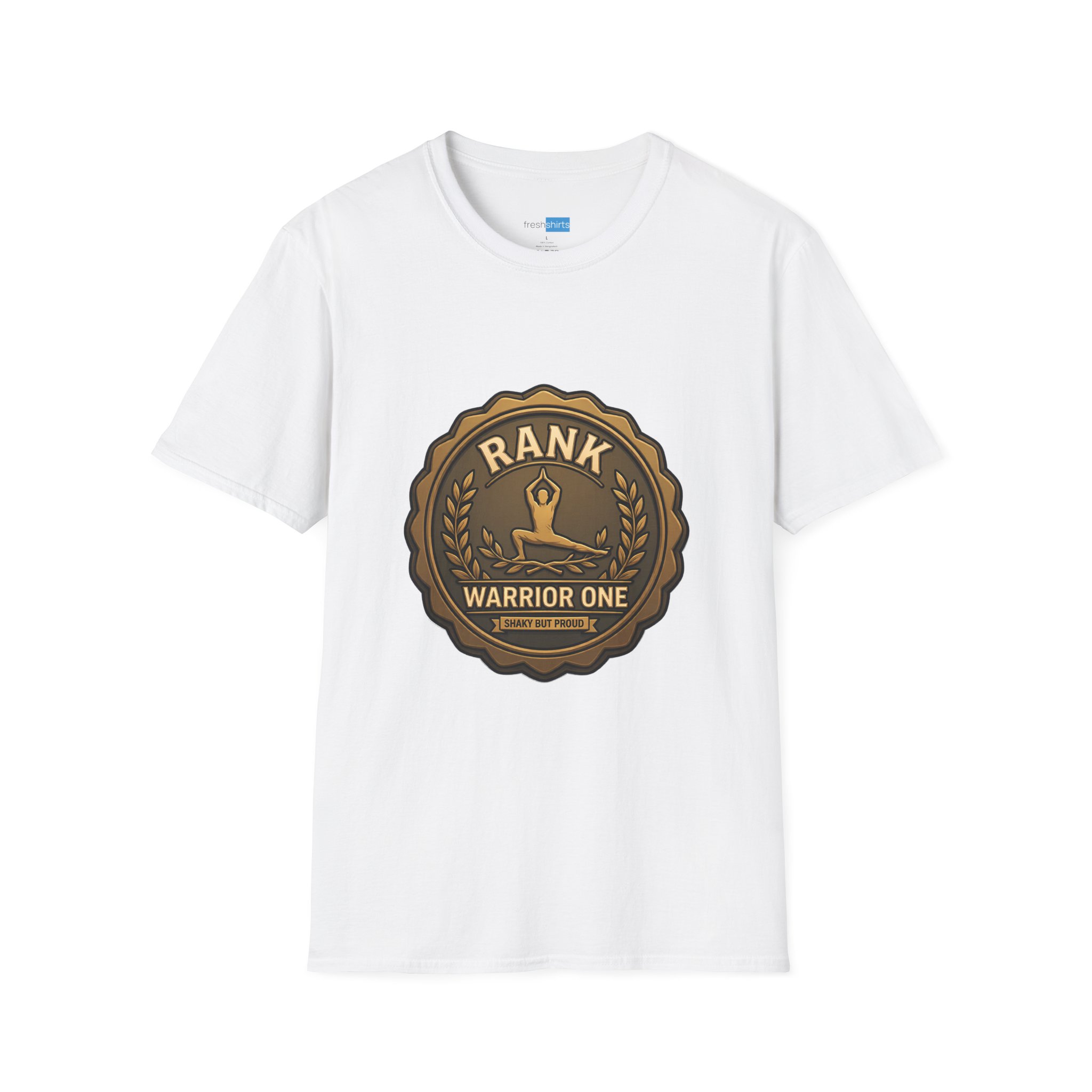 Warrior One Rank Badge Yoga Shirt - Shaky But Proud - White