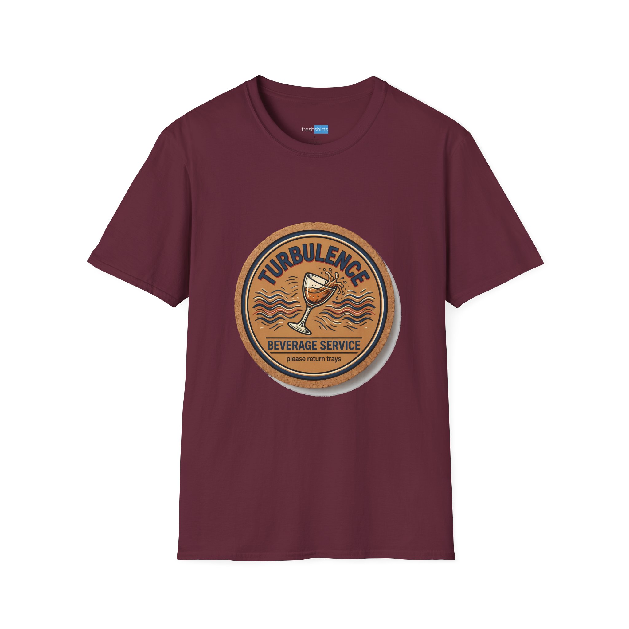 Turbulence Beverage Service Shirt - Funny Flight Attendant Tee - Maroon