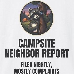 Campsite Neighbor Report Funny Raccoon Camping T-Shirt - white