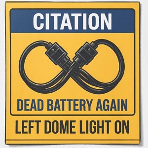 Dead Battery Again Citation Shirt - Funny Jumper Cable Tee - White