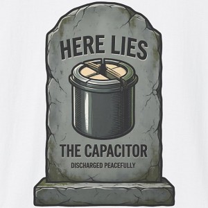 Here Lies The Capacitor Shirt - Funny Electrical Engineer Tee - White