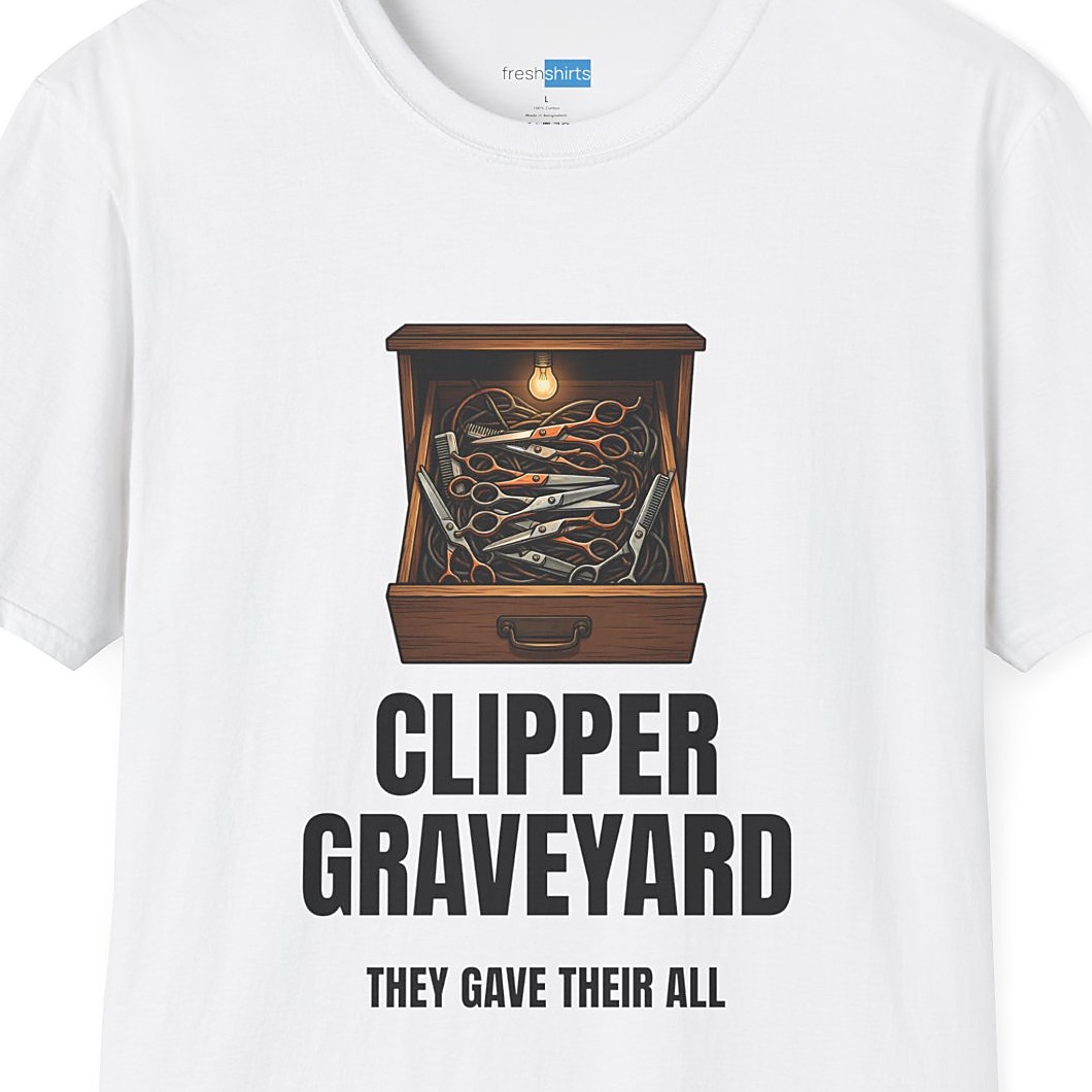 Clipper Graveyard Shirt - Funny Barber Hair Stylist Tee - White