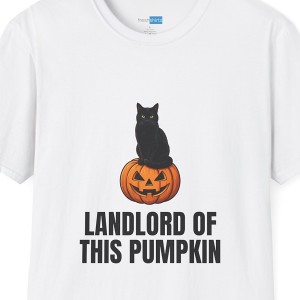 Landlord Of This Pumpkin Black Cat Halloween Shirt - White