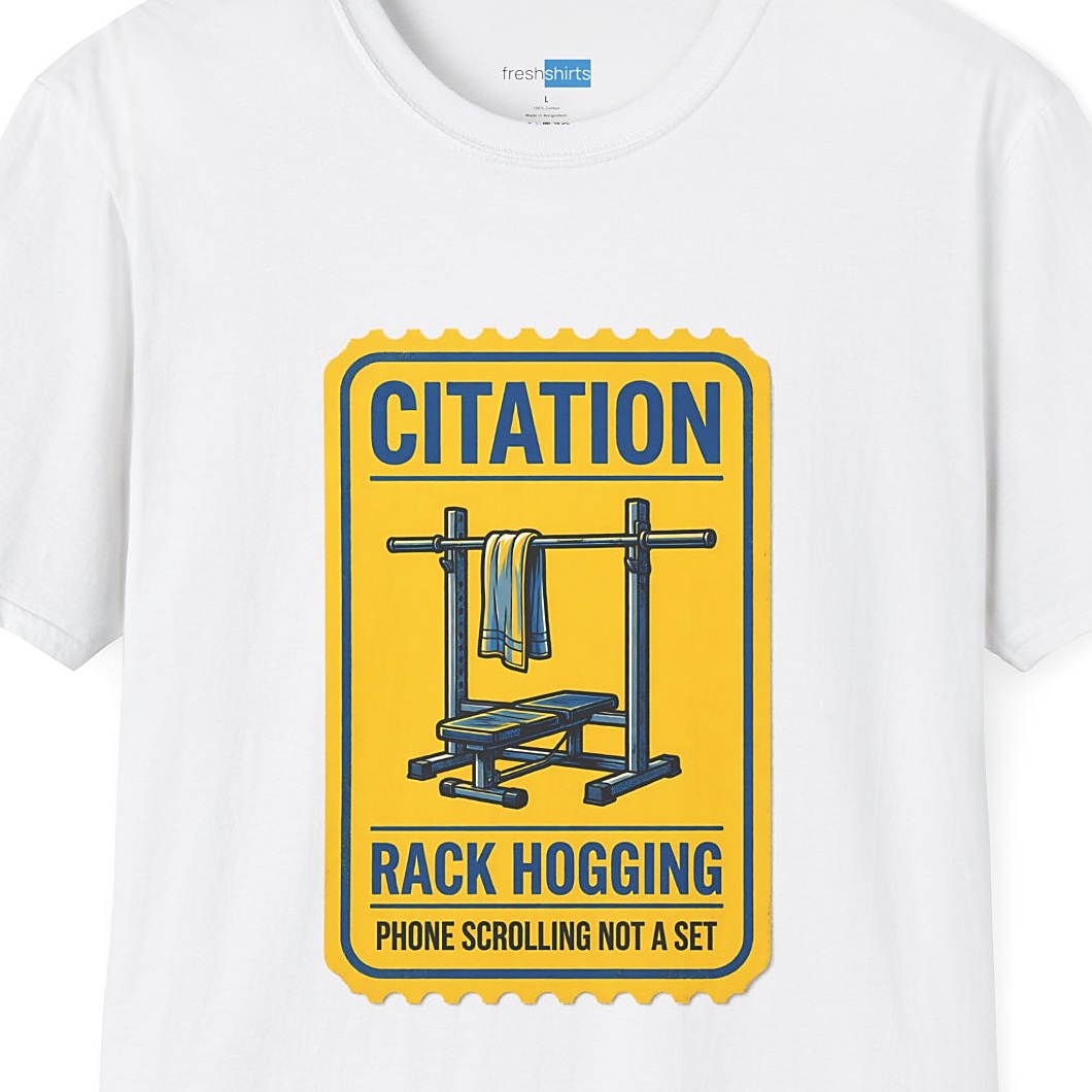 Squat Rack Citation Shirt - Rack Hogging Gym Humor Tee - White