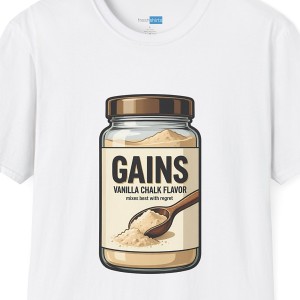 Gains Vanilla Chalk Flavor Protein Jar Shirt - White